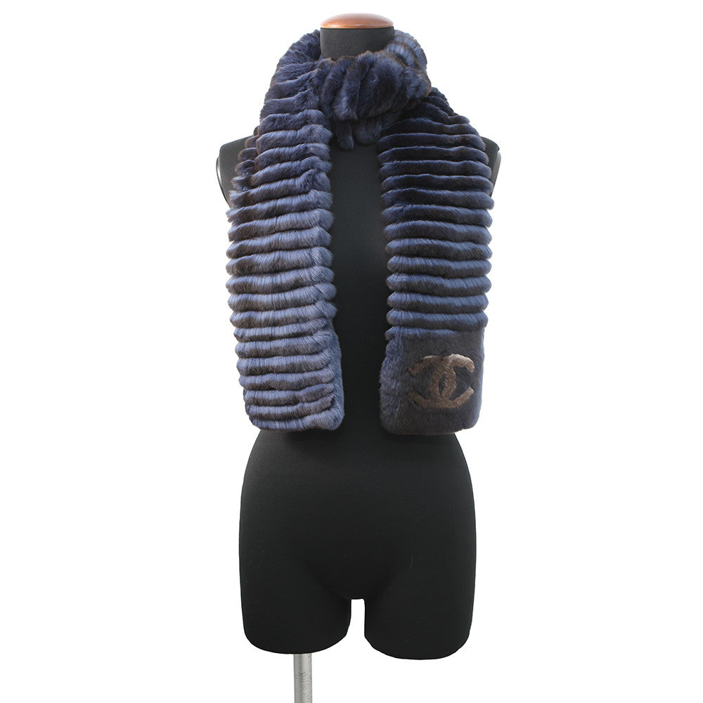 Chanel Orirag Scarf Navy Orirag 70 Cashmere30 Brown