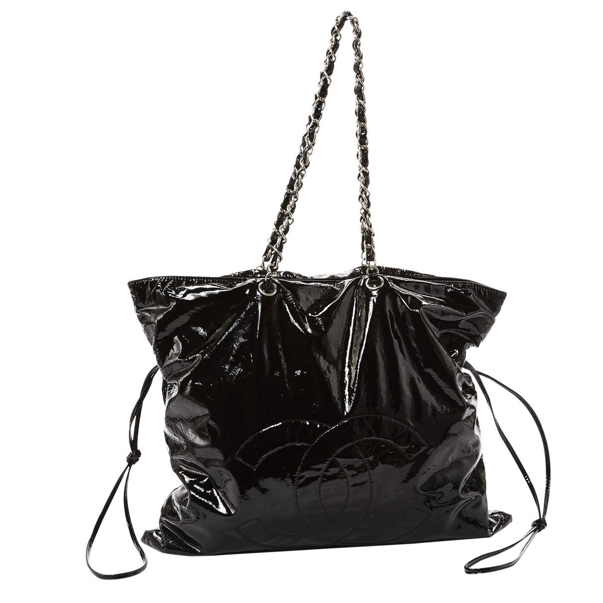 Chanel black patent leather handbag