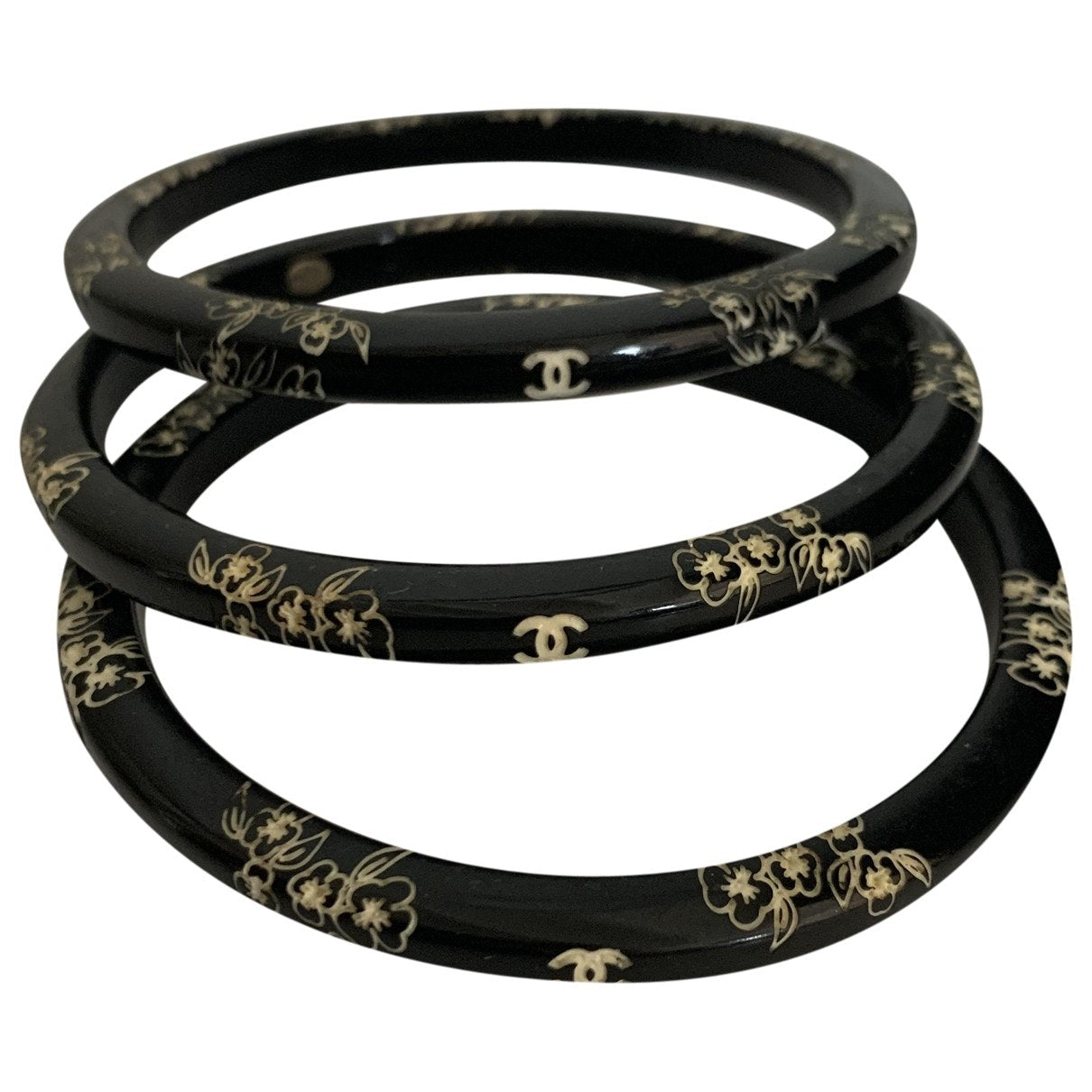 Chanel black plastic bracelets