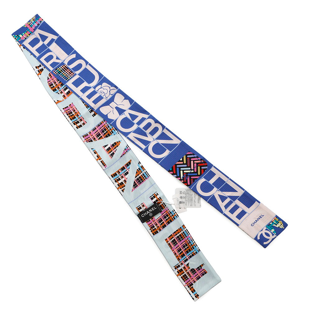 Chanel Twilly Scarf all-over pattern Silk100 Multicolor Blue Pink
