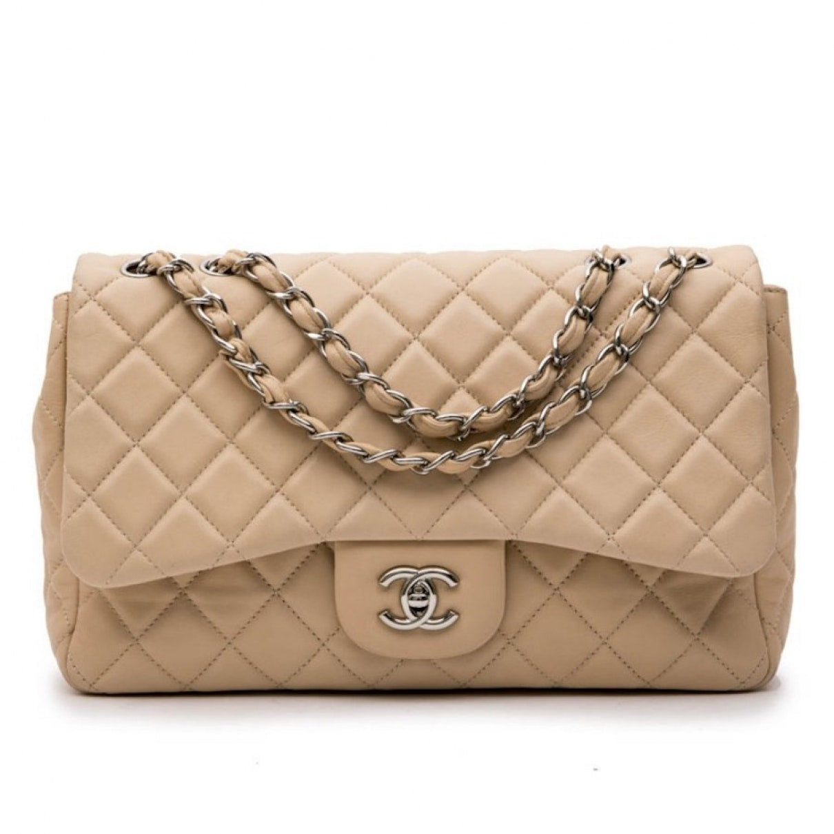 Chanel timeless/classique beige leather handbag