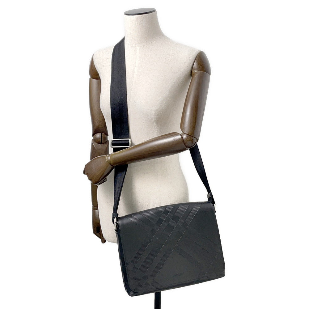 Burberry Check Messenger Bag Black81019221 Calf Leather Embossed