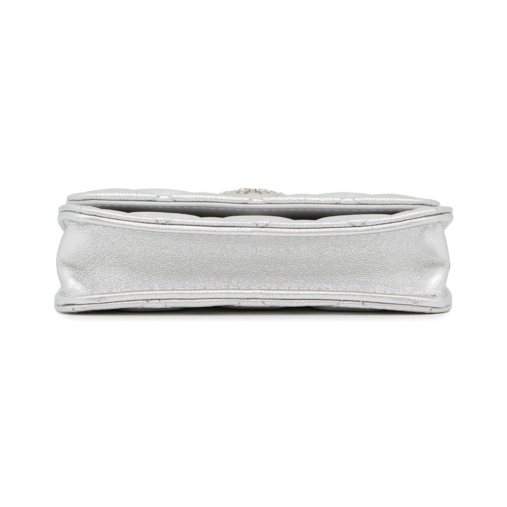 Chanel Star Motif Card Lambskin Silver Wallet Case