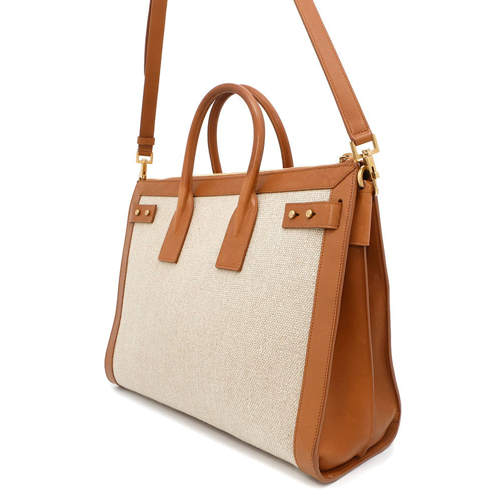 Saint Paris Jour 2Way Tote Bag Beige Leather Canvas