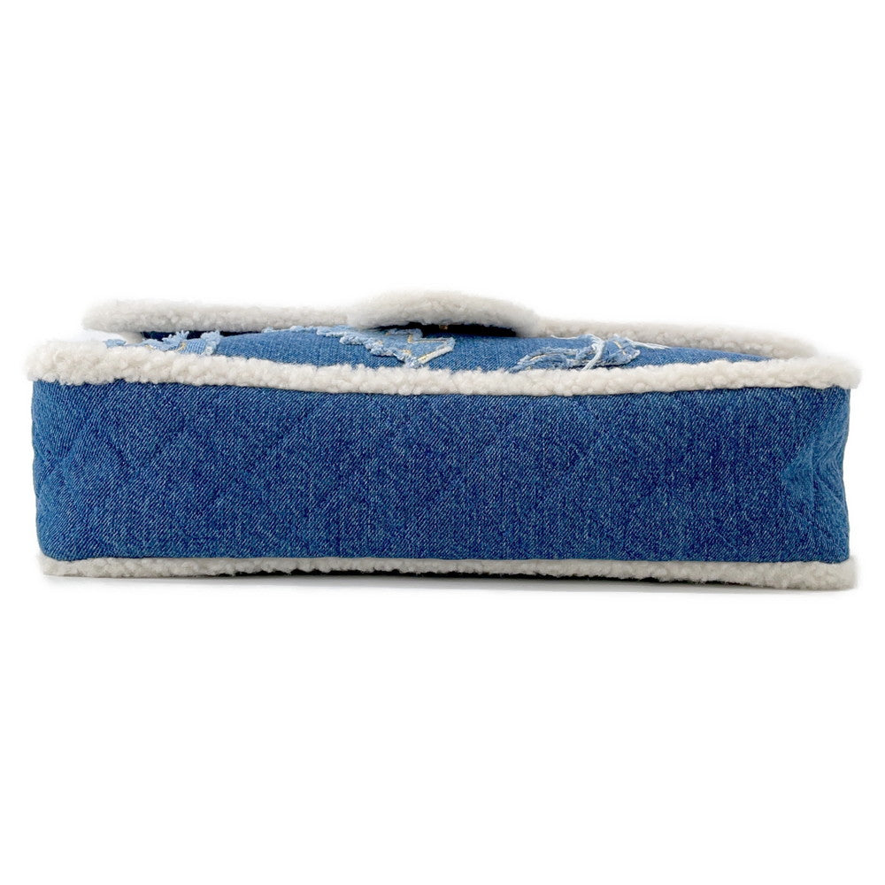 Chanel Egyptian Line Single Flap Denim Mouton Blue Shoulder Bag