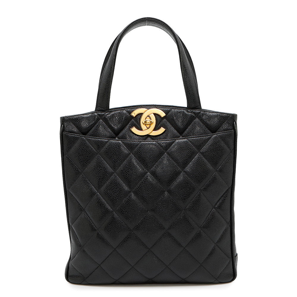 Chanel Decacoco Caviar Black Leather Tote Bag
