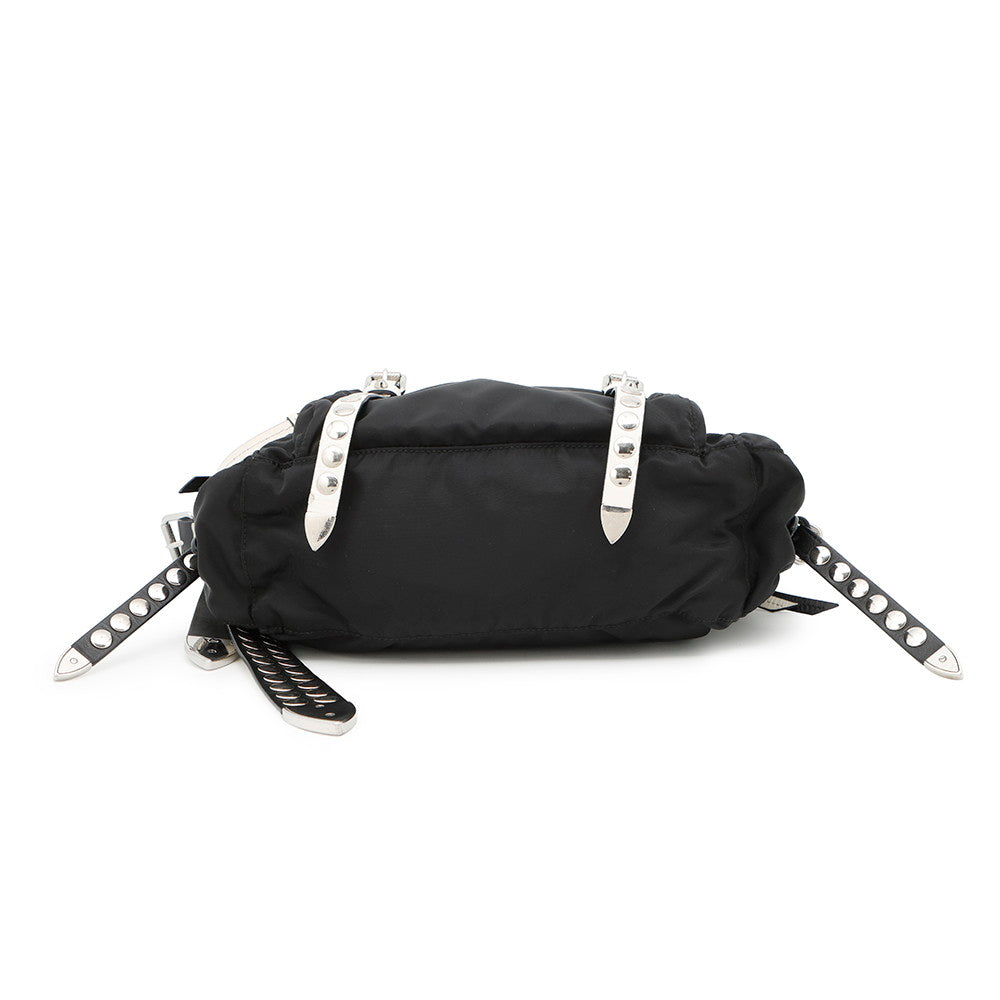 Studded Shoulder Bag White Bd Leather Nylon