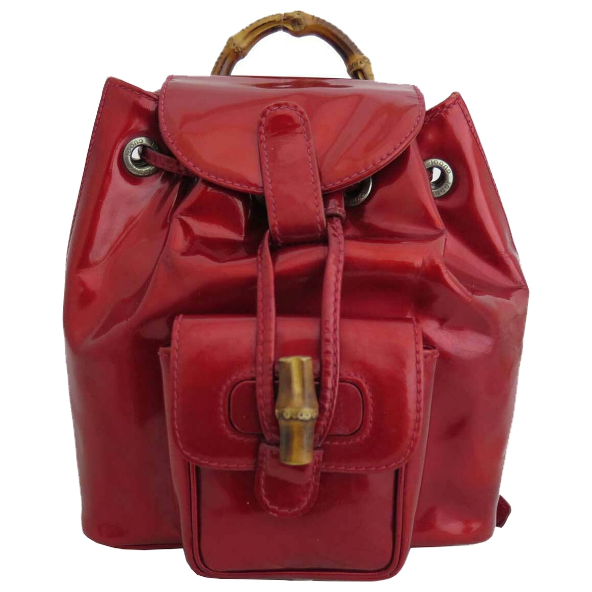 Gucci bamboo red leather backpacks