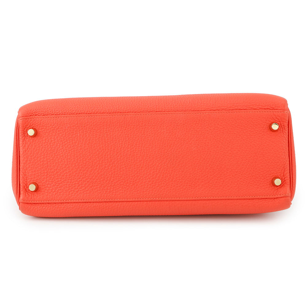 Kelly Orange Poppy Taurillon Clemence Size Handbag Travel Bag