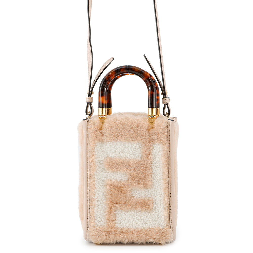 Fendi Sunshine shopper Pink8BS051 Mouton Leather Handbag