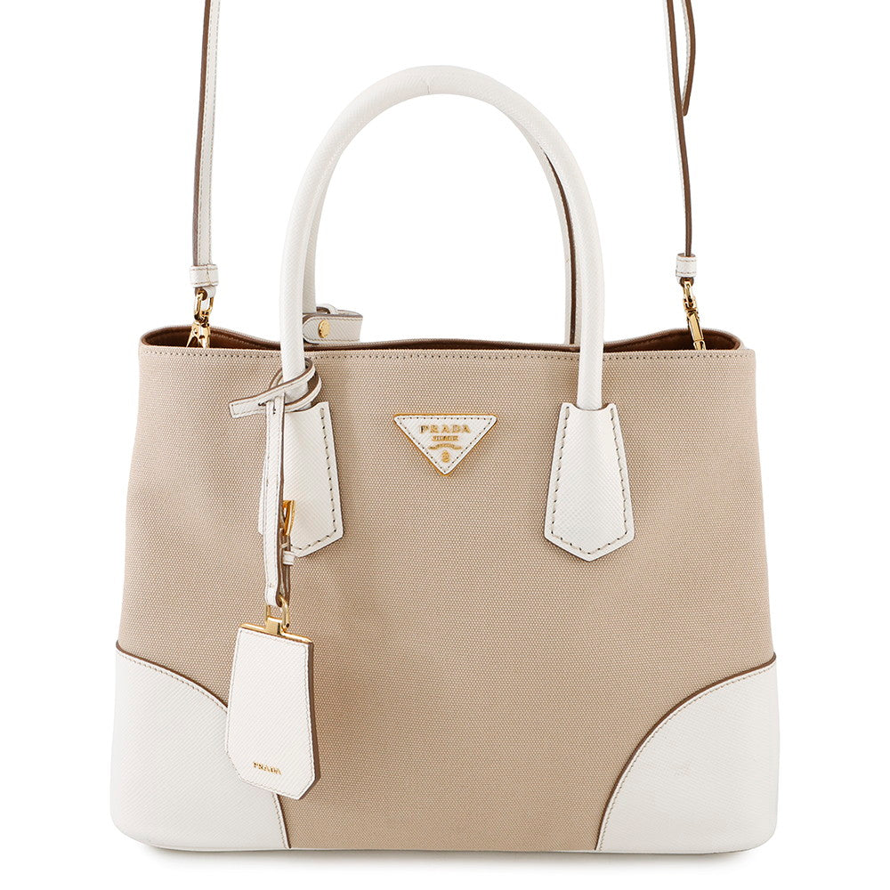 Prada 2WAYBag WhiteBN2775 Leather Canvas Handbag