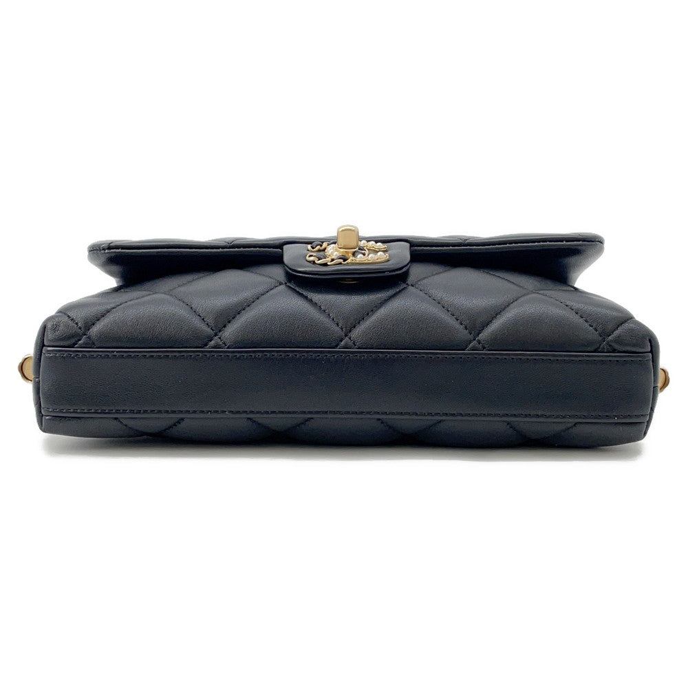 Chanel Matelasse ChainShoulder Lambskin Faux Pearl Black Shoulder Bag