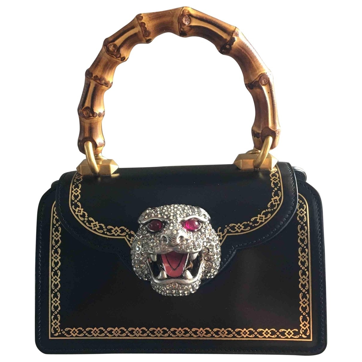 Gucci bamboo black leather clutch bag