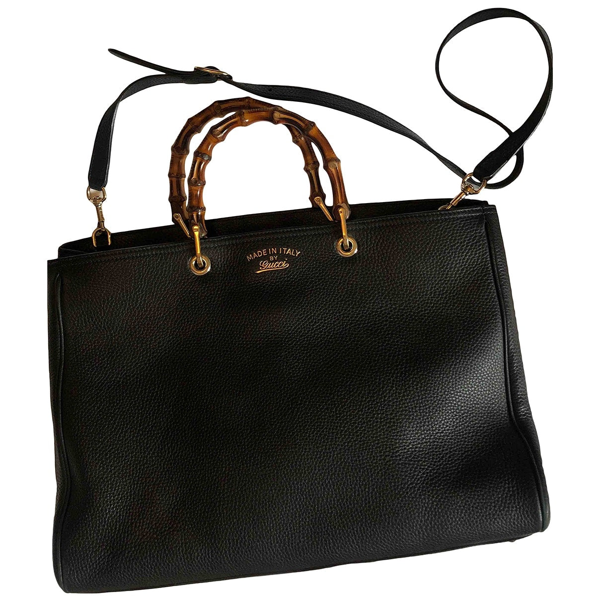 Gucci bamboo black leather handbag