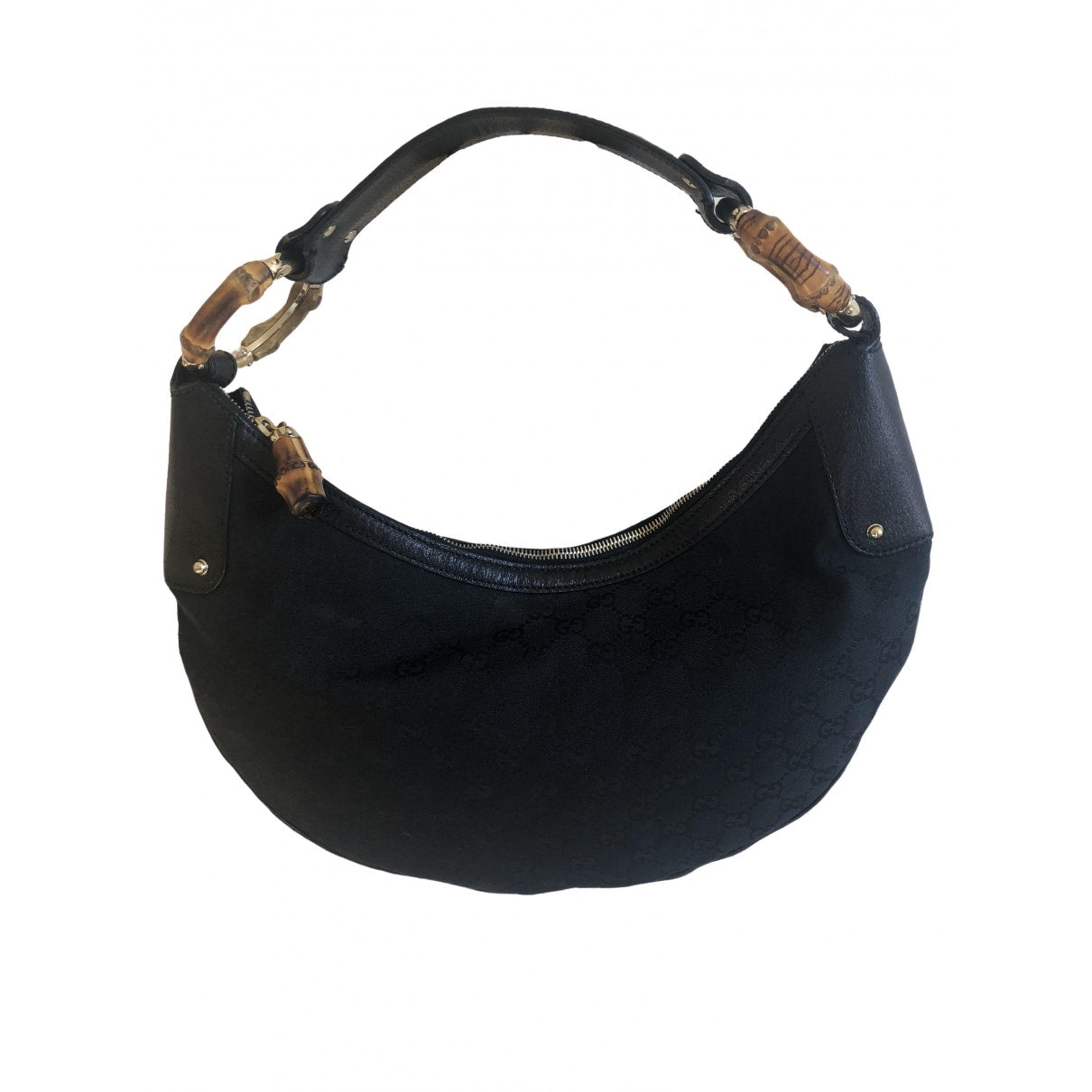 Gucci bamboo black cloth handbag