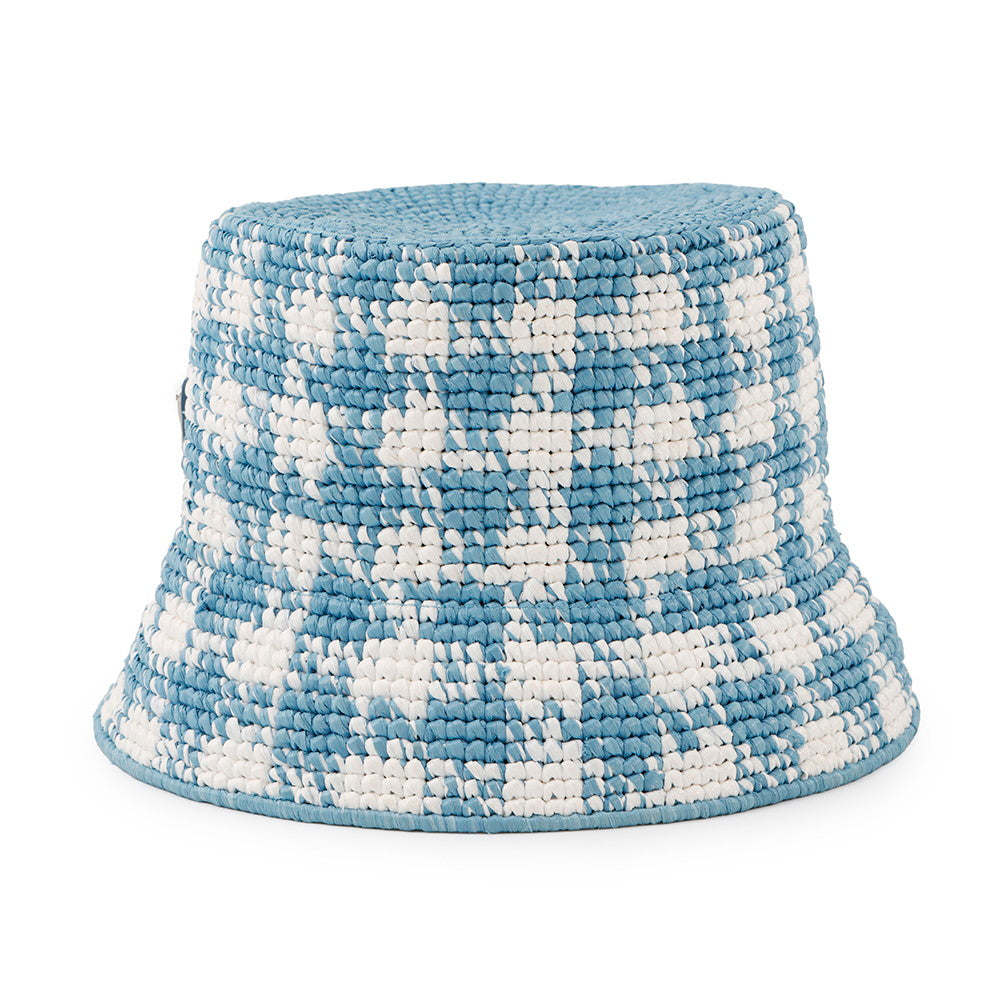 Crochet Hat Size S Light Hc Viscose White Blue Bucket Bag