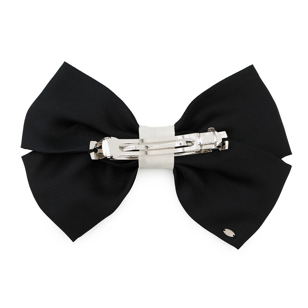 Chanel Ribbon CC Logo Barrette Silk Black White Handbag