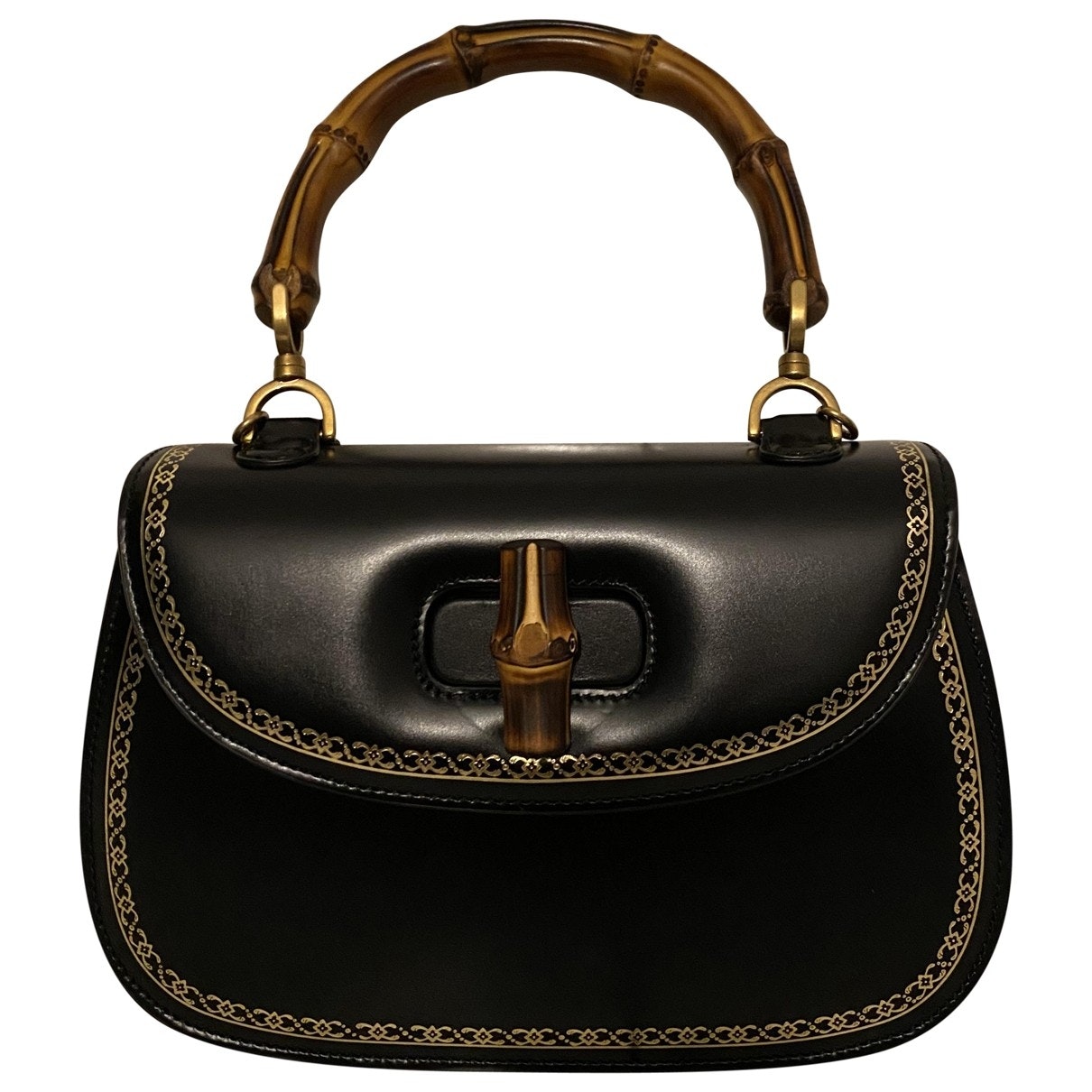 Gucci bamboo black leather handbag