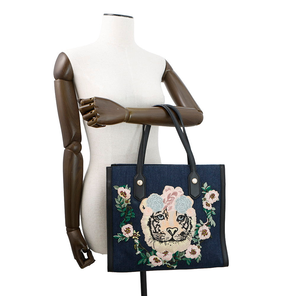 GUCCI Tiger Embroidery Tote Bag Japan Limited Edition Navy/Black456545 Canvas Leather