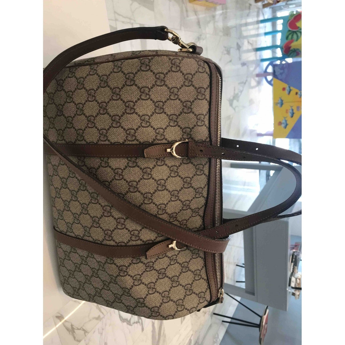 Gucci boston brown cloth handbag
