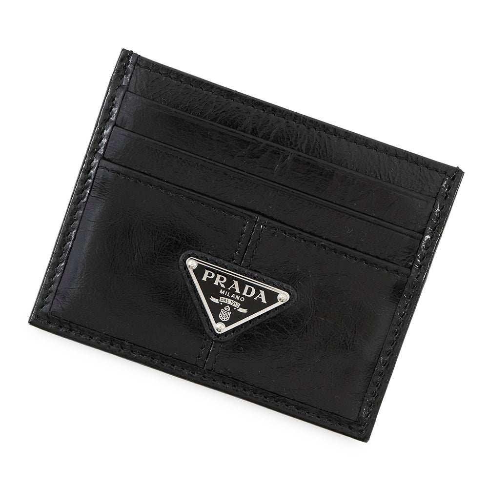 Prada Triangle Card Case Black2MC025 Soft Look Leather Logo Handbag