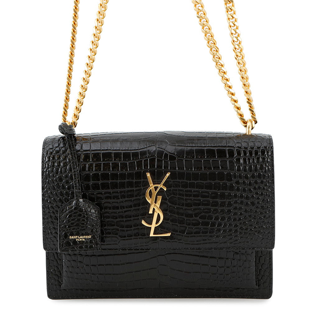 YSL Saint Laurent Shoulder Bag Sunset Black442906 Croco Leather Chain