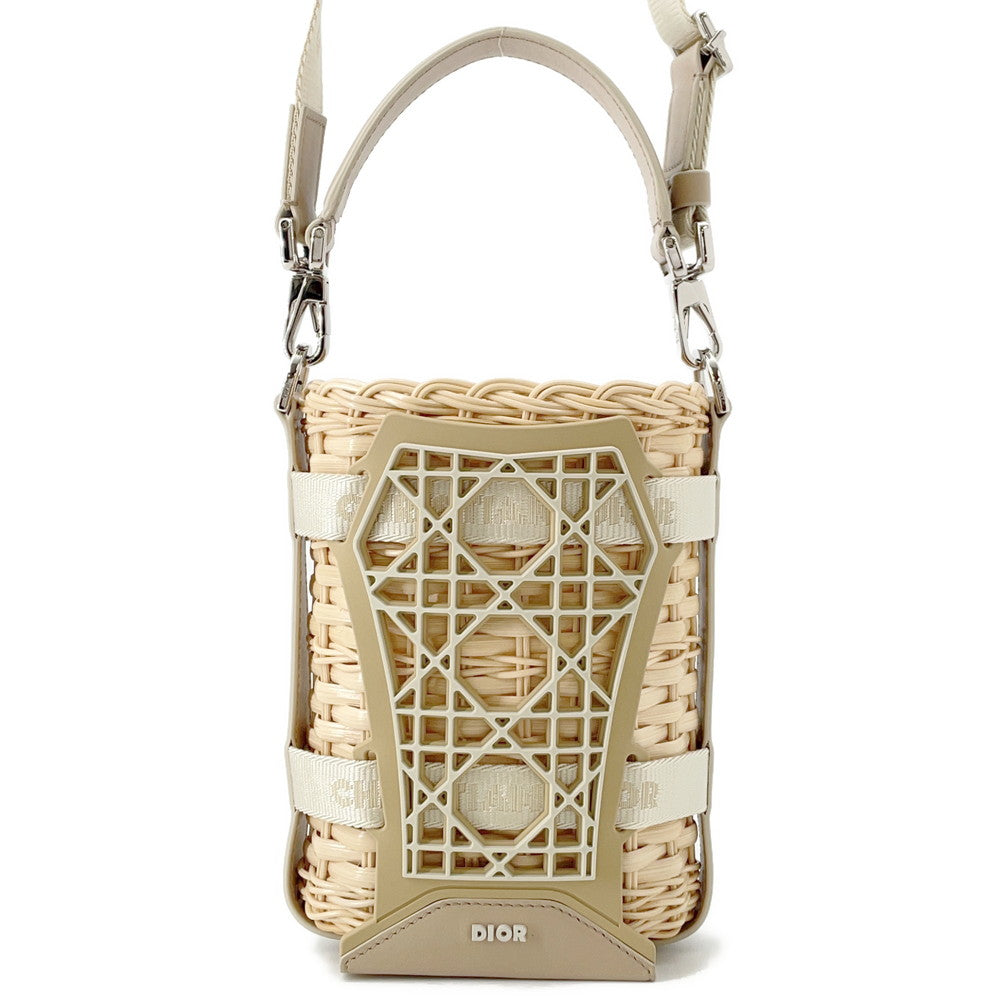 Dior Handbag 2-way bag Beige2ESKH376BAS Rubber Leather Raffia Bucket Bag