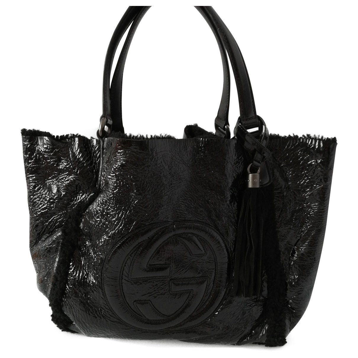 Gucci soho black patent leather handbag