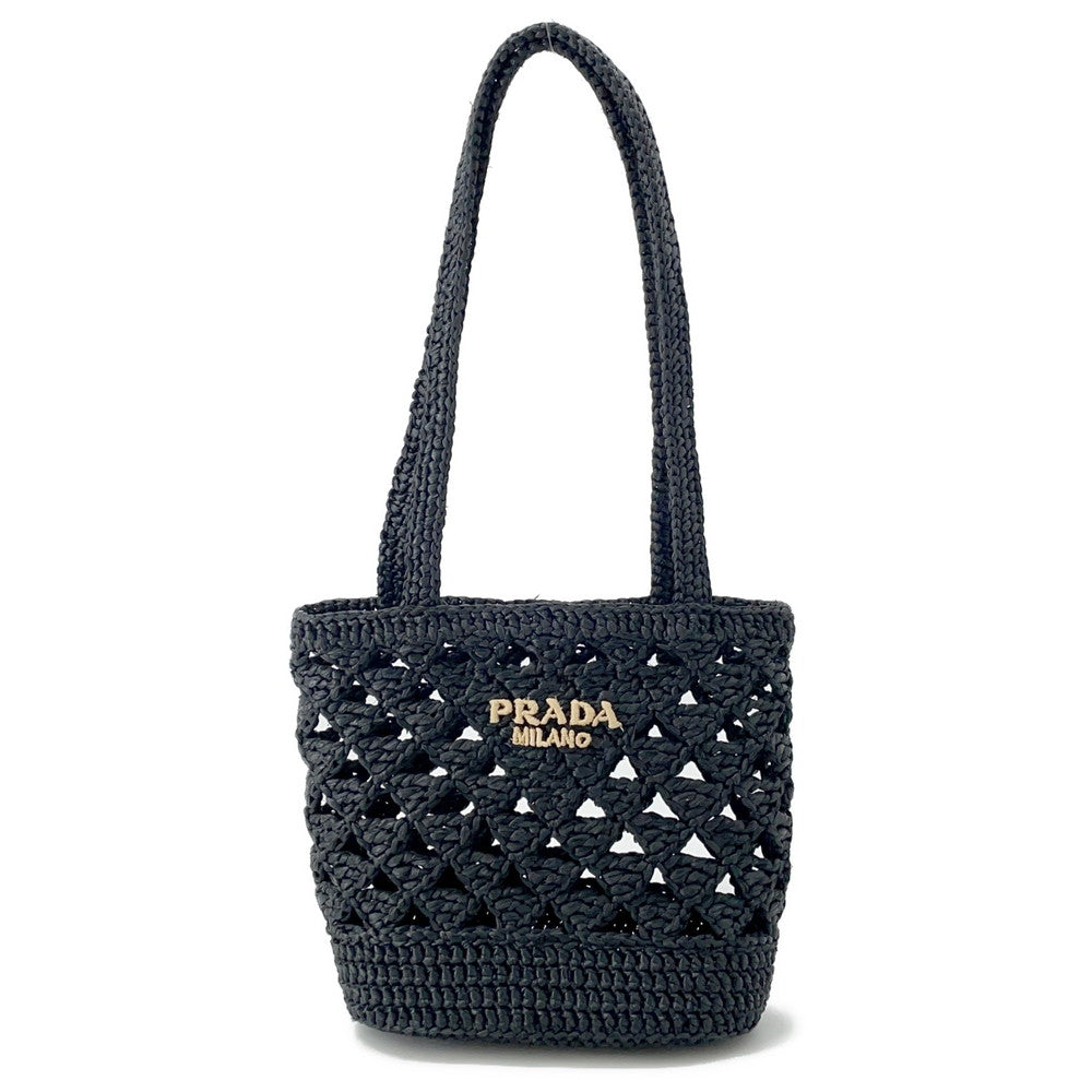 Prada Tote Bag Crochet Black1BG494 Straw