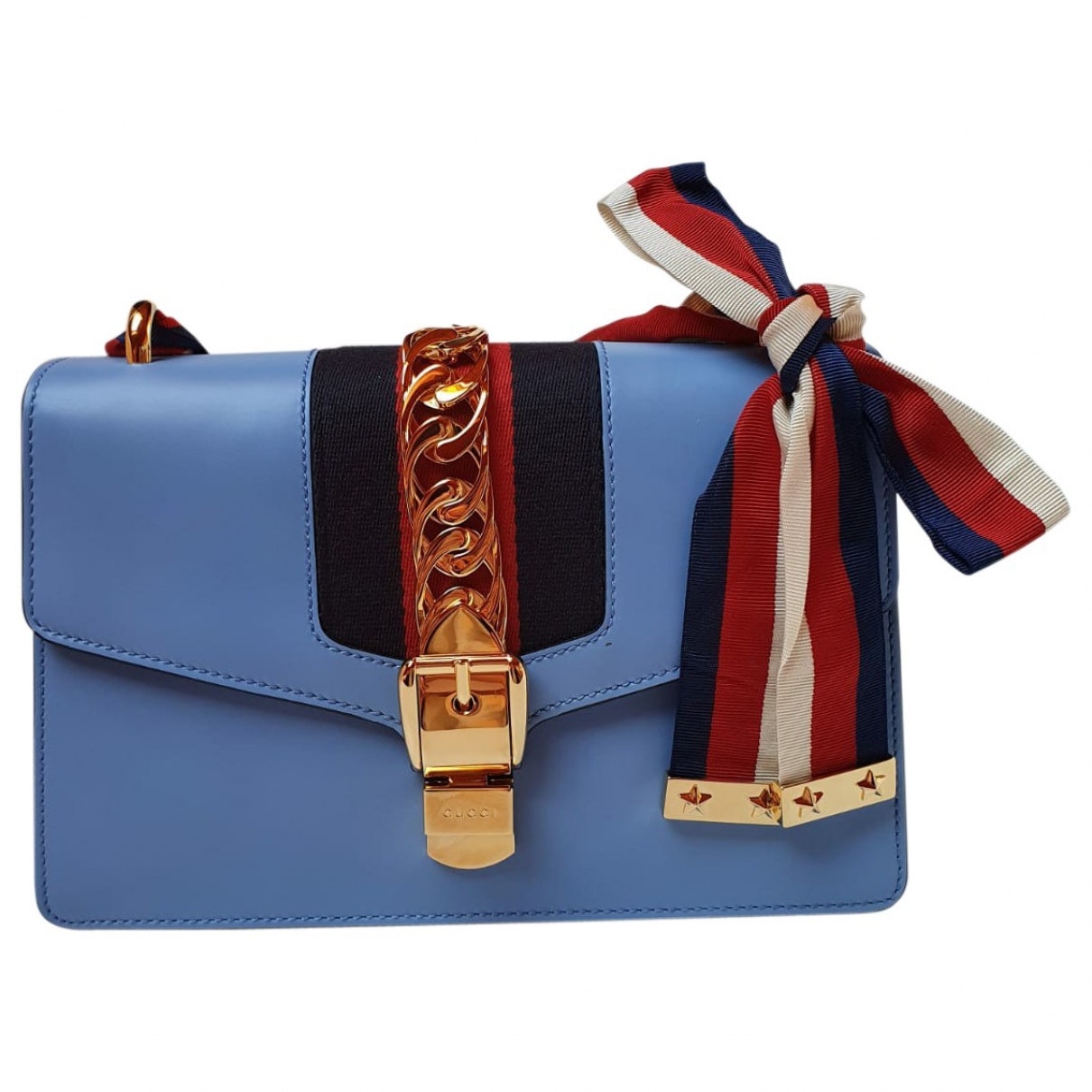 Gucci sylvie blue leather handbag