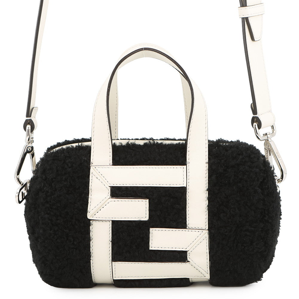 Fendi Zucca 2-way bag White7VA570 Fur Leather Black Mini Bag