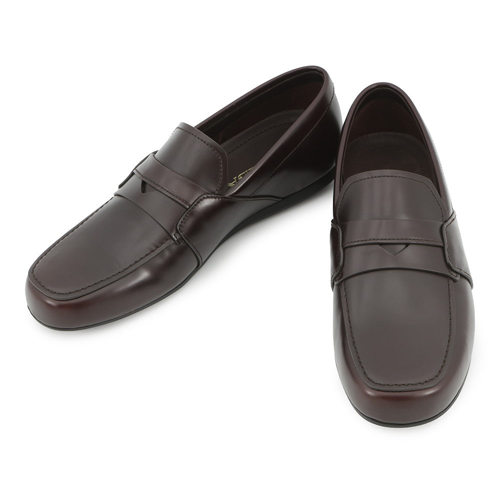 Prada Brushed Square Toe Loafers Brown2DE075 Leather Shoes