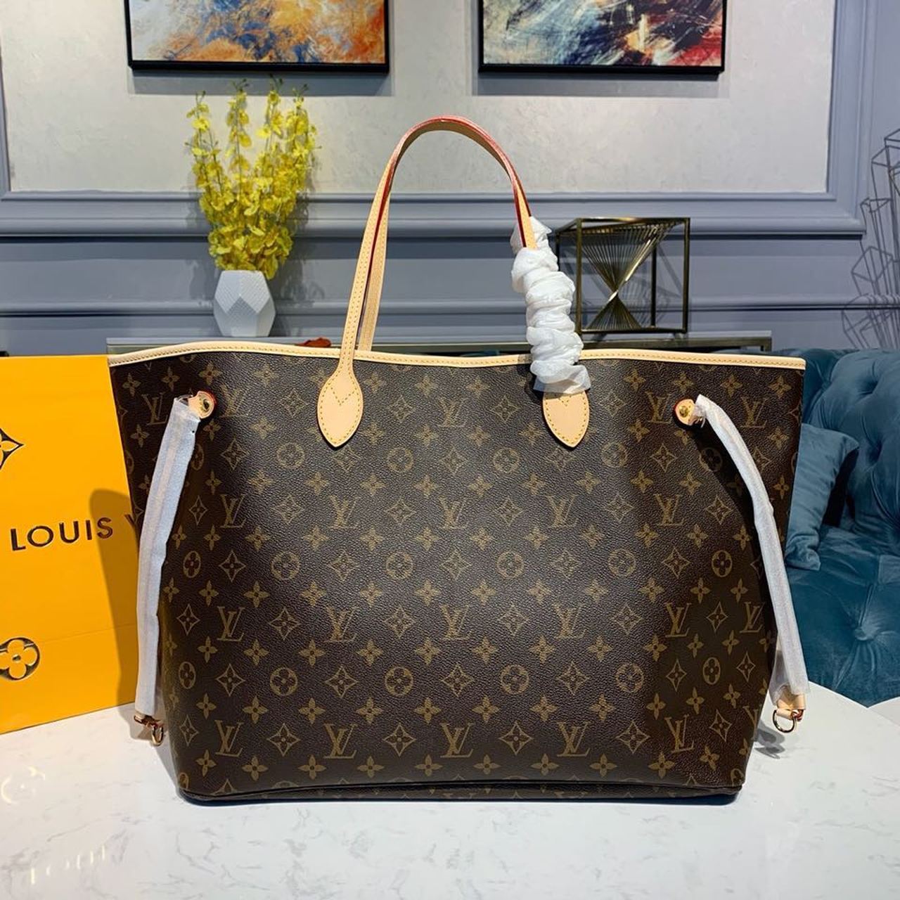 Top Quality Neverfull Gm Tote Bag Yellow Canvas Monogram Shoulder Bag