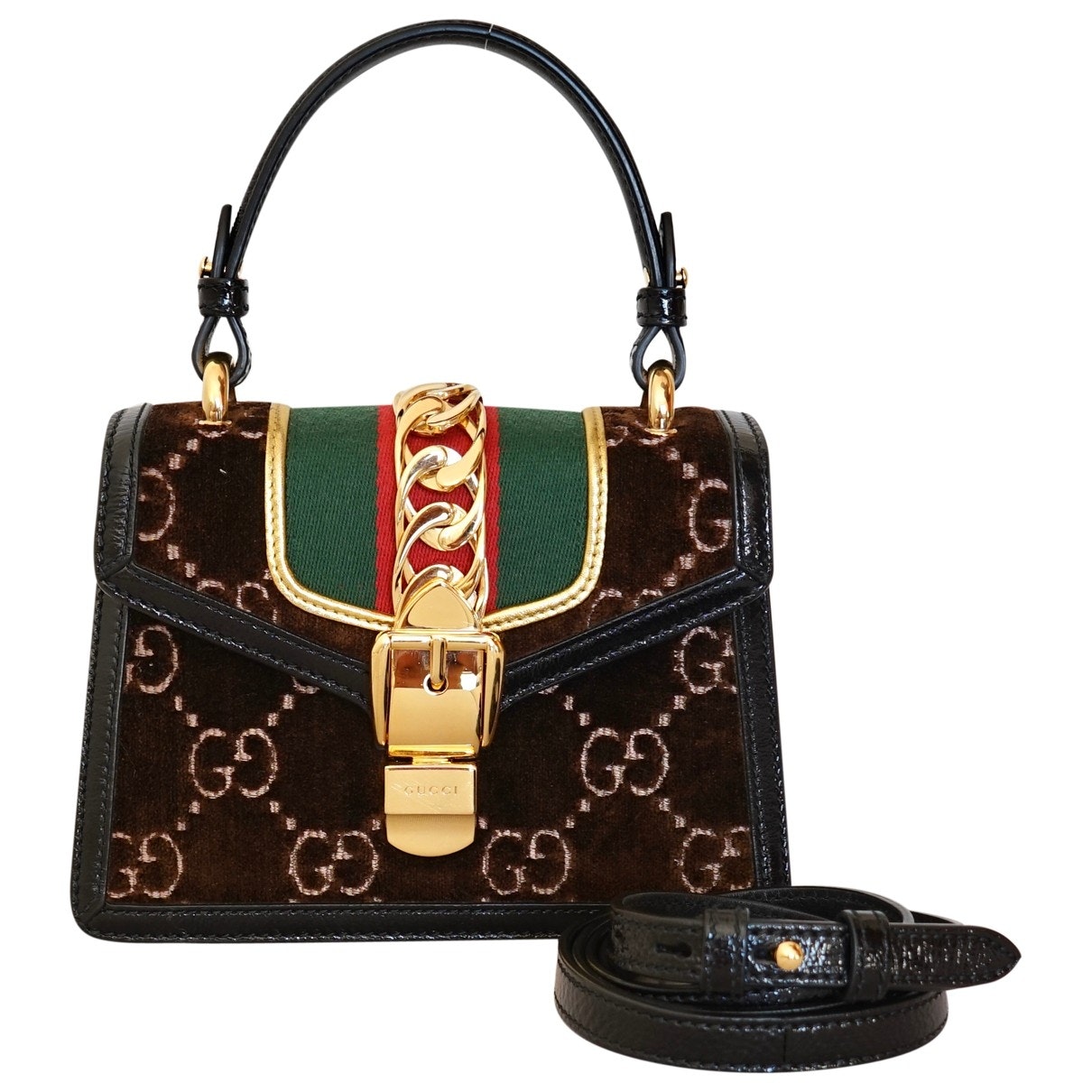 Gucci sylvie brown velvet handbag