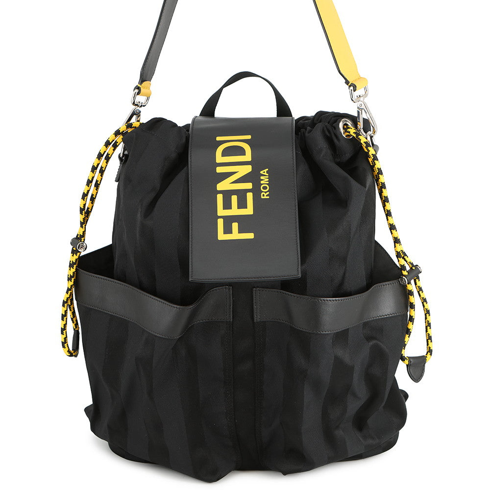 Fendi Backpack Strike Pecan Yellow7VZ056 Leather Nylon Black