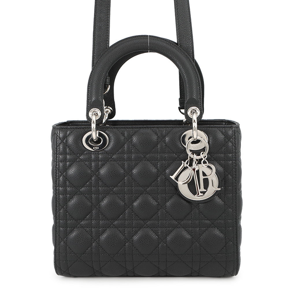 Dior Handbag Cannage Lady BlackM0565PWRT M900 Grained CalfLeather Medium