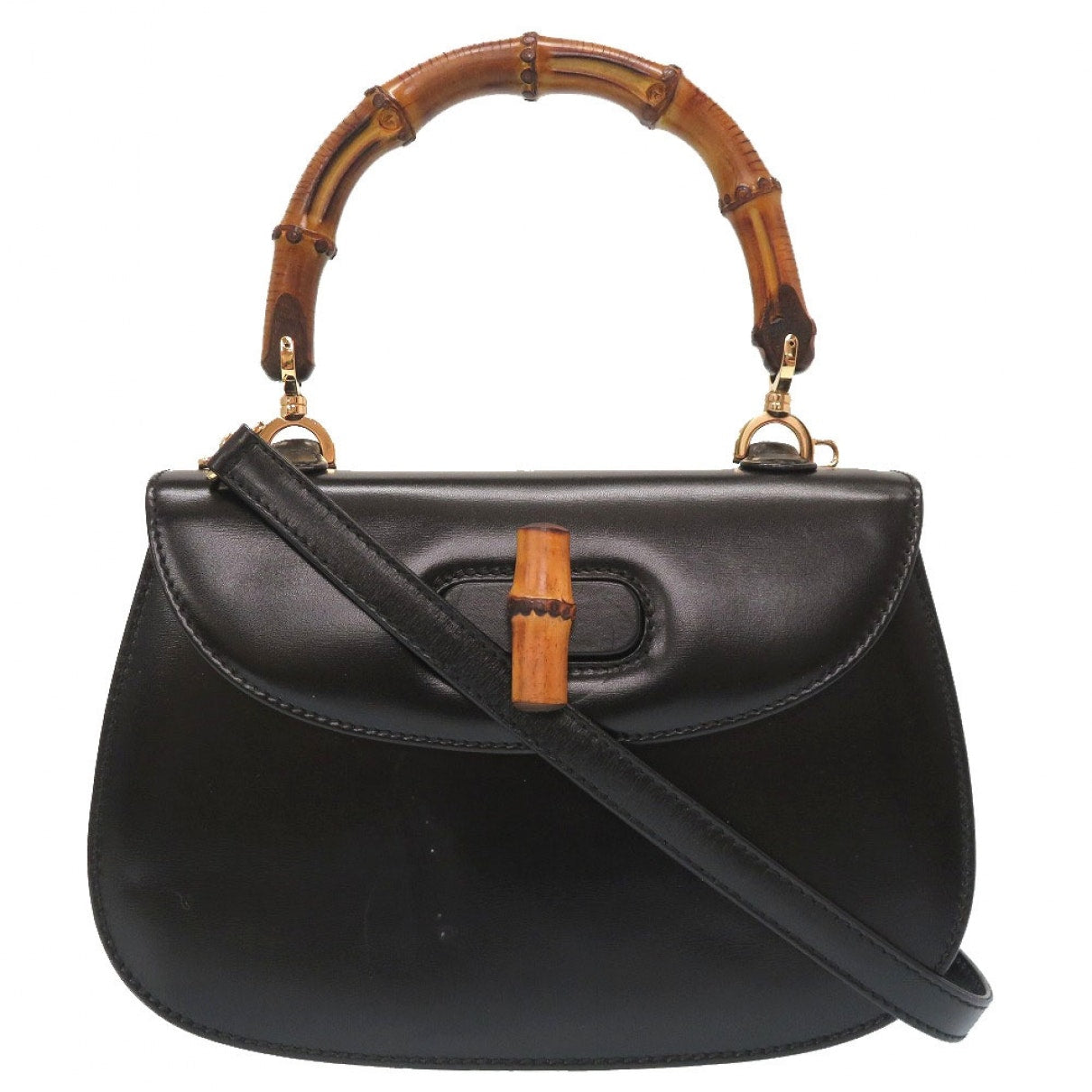 Gucci bamboo black leather handbag