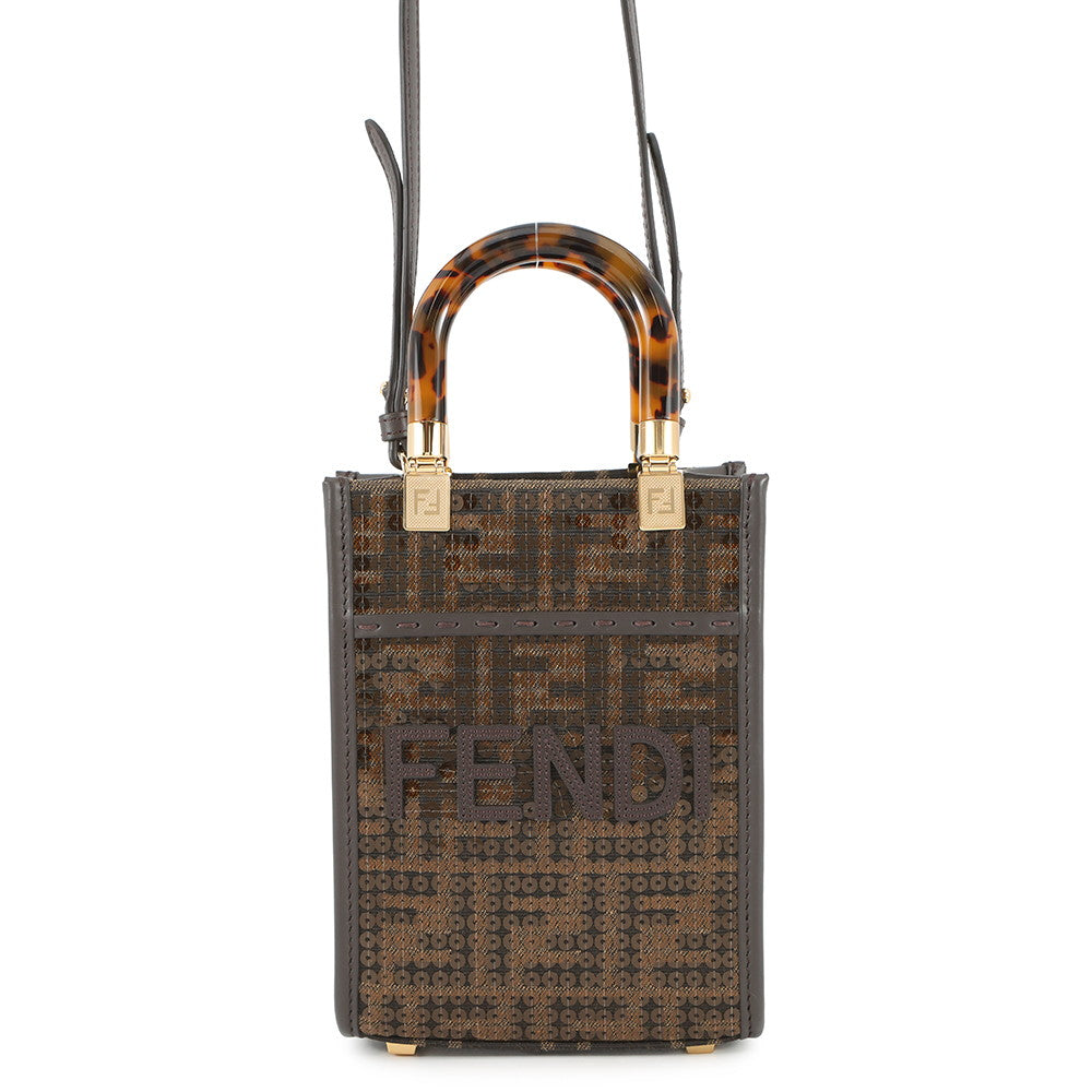 Fendi Zucca Sunshine Shopper 2-Way Brown8BS051 Sequins Leather Canvas Handbag