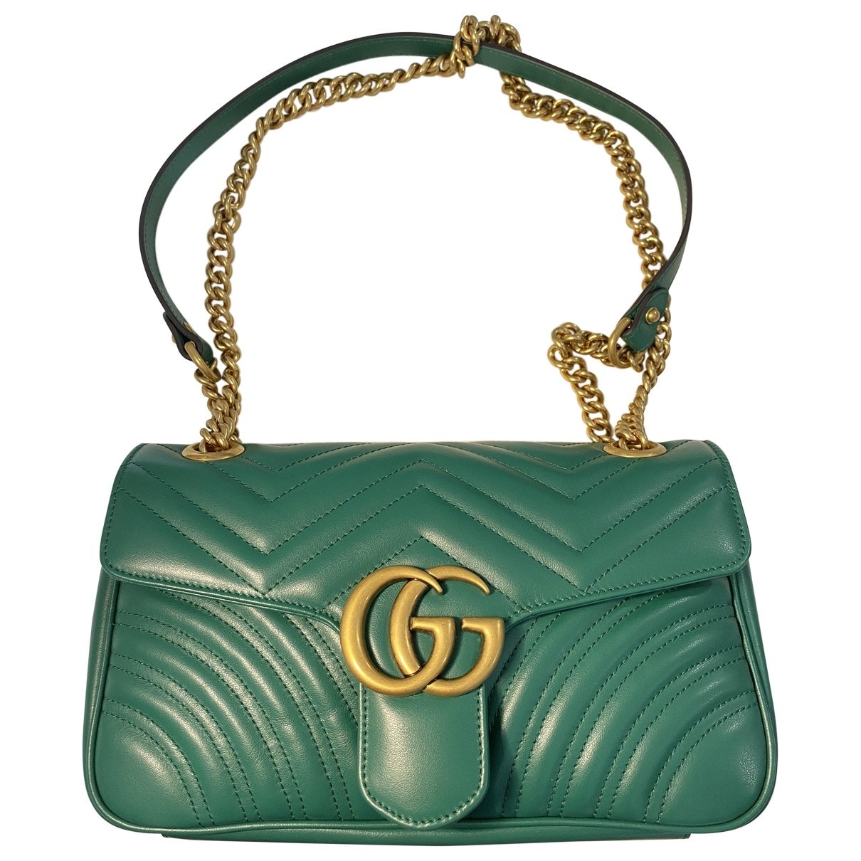 Gucci marmont green leather handbag