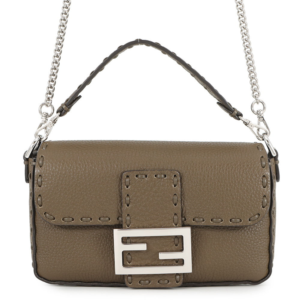 Fendi Selleria Baguette 2-Way Shoulder Bag Khaki8BS017 Leather Mini Chain