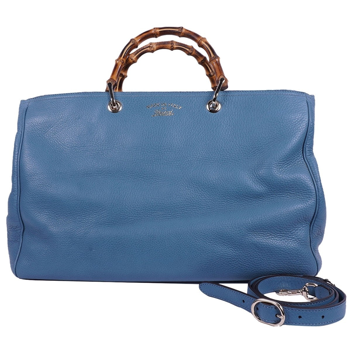 Gucci bamboo blue leather handbag