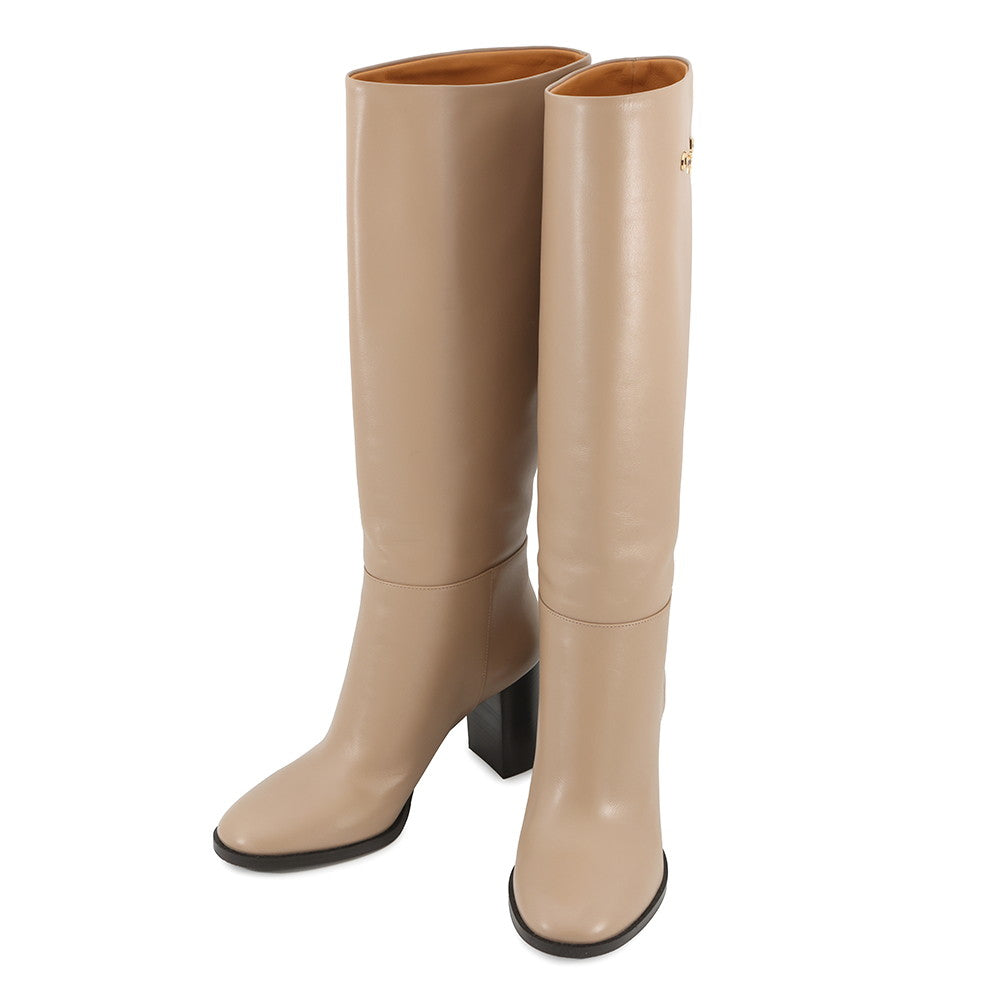 Dior Shoe D-Town Heeled Long Boots BeigeKCT051VSO Calf Leather Shoes