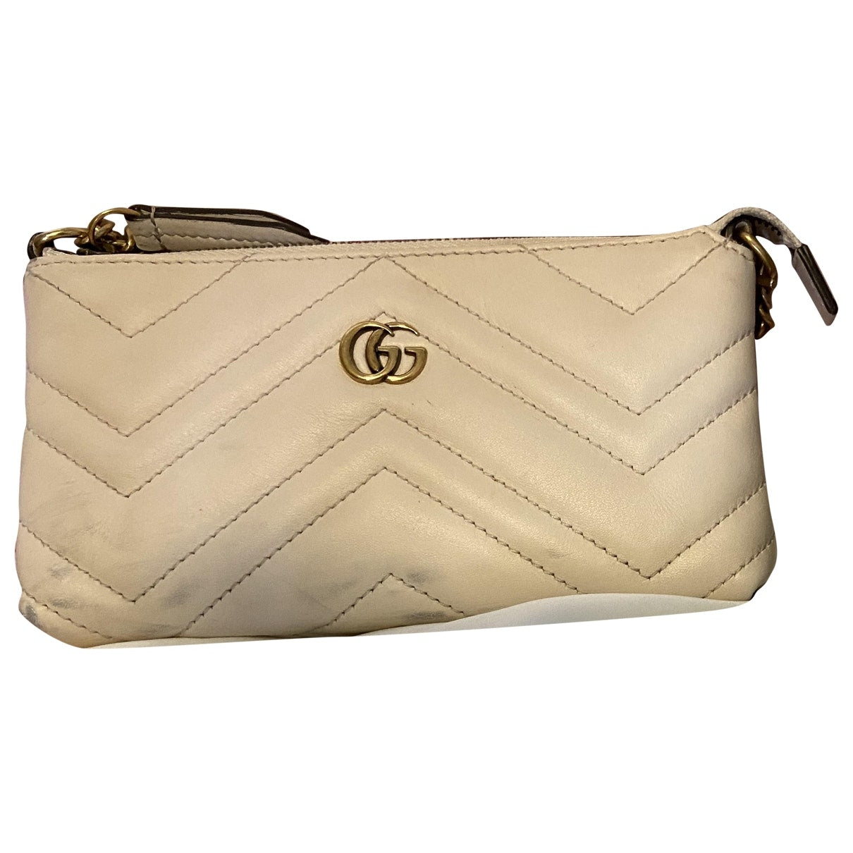 Gucci marmont white leather clutch bag