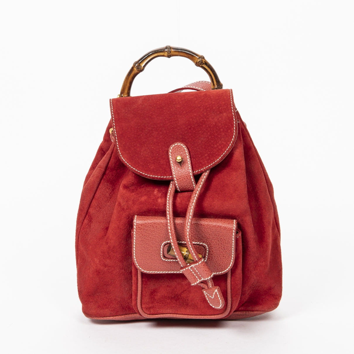 Gucci bamboo red leather backpacks