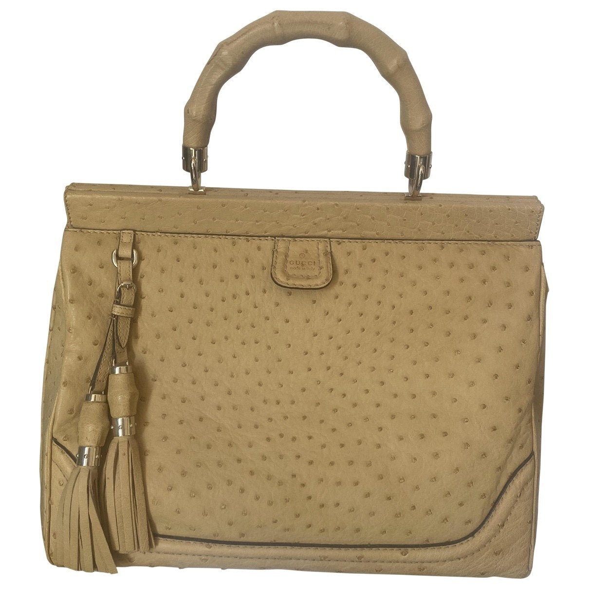 Gucci bamboo beige ostrich handbag