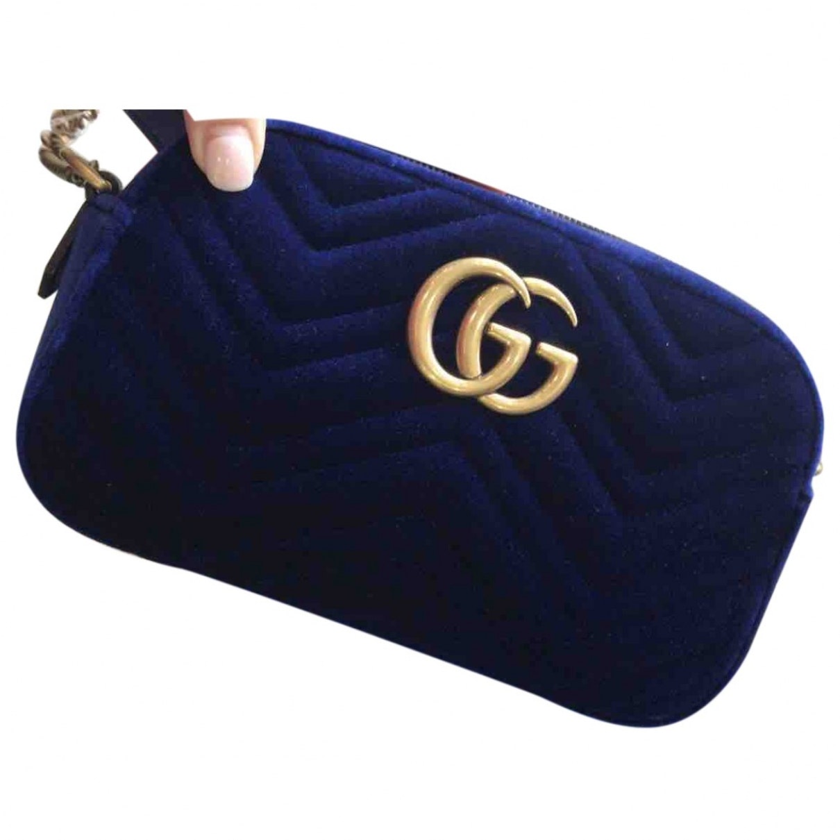 Gucci marmont blue velvet handbag
