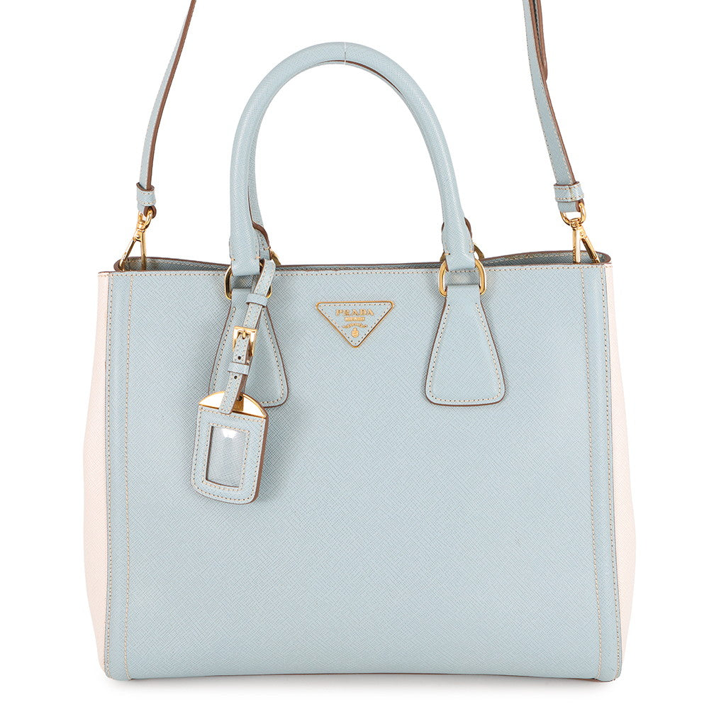 Prada 2WAY Light WhiteBN2438 Leather Saffiano Tote Bag
