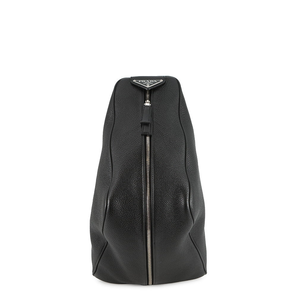 Prada Backpack Dino Triangle Black2VZ099 Leather Vitello