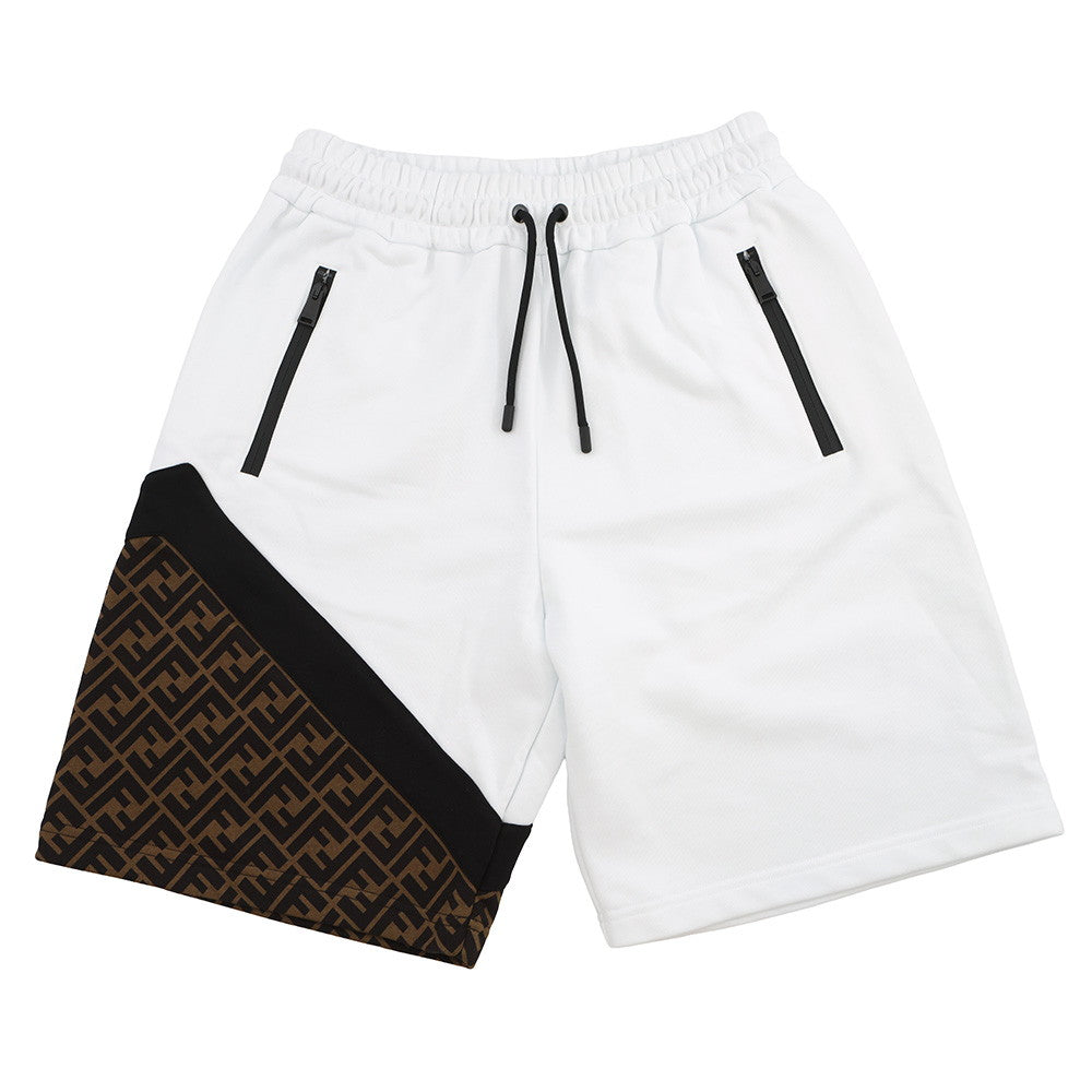 Fendi FF Switch Knitted Fabric Shorts % Polyester 14% White Brown Handbag