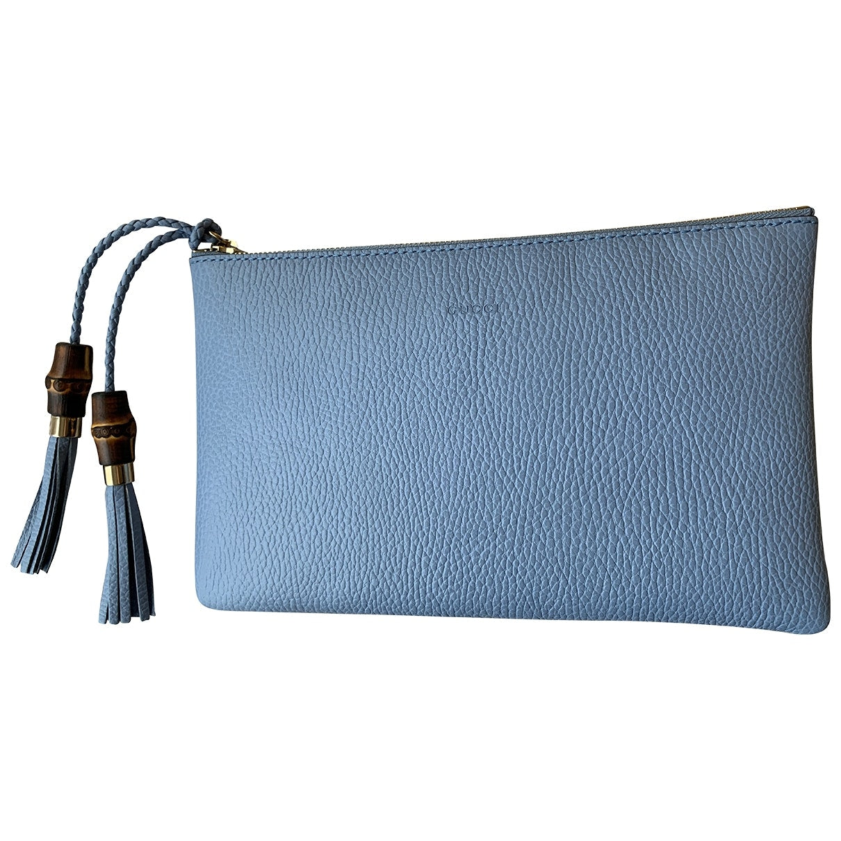 Gucci bamboo blue leather clutch bag